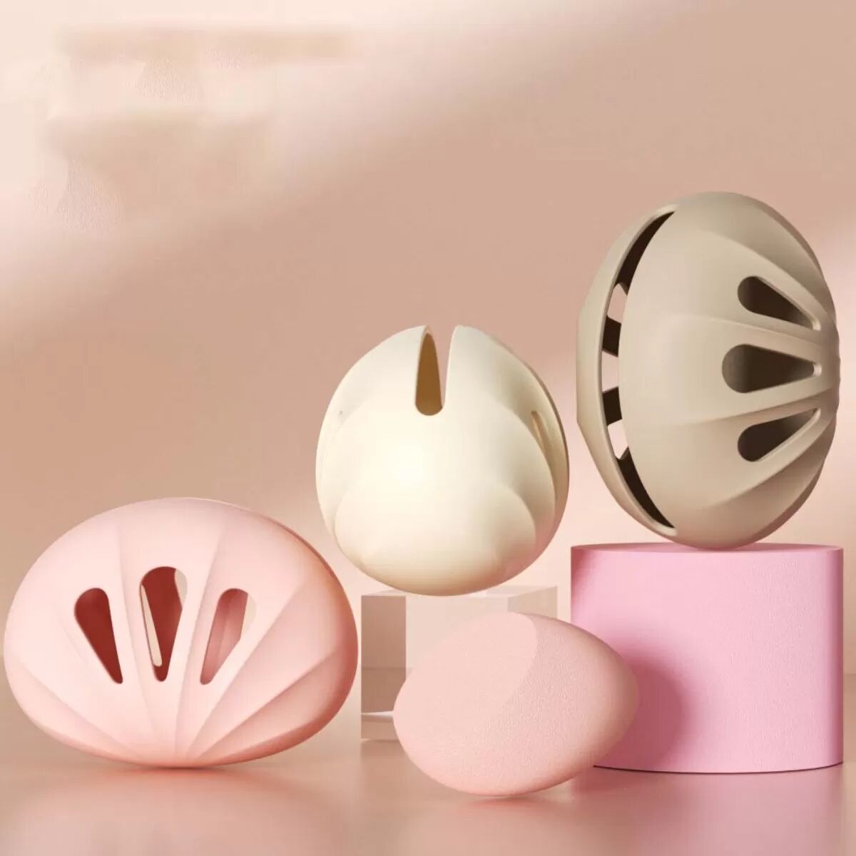 INF 2er-Set Silikon Make-up-Schwamm Halter — Atmungsaktives Staubdichtes Beauty Blender Etui, Für Nass-und-Trockenanwendung Blau