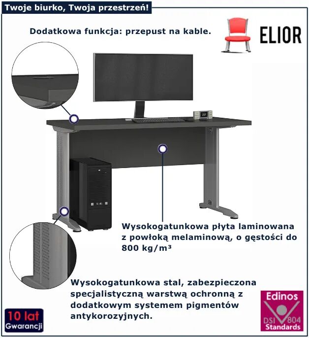 Edinos Szare biurko komputerowe H6-T03