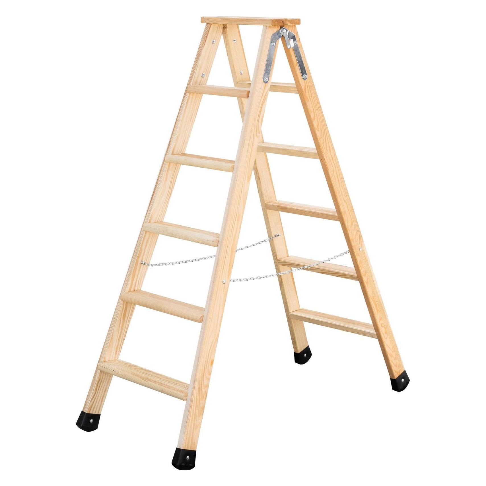 Munk Stufen-Stehleiter Holz beidseitig begehbar 2x6 Stufen (Stehleiter, 163 cm) (033812)