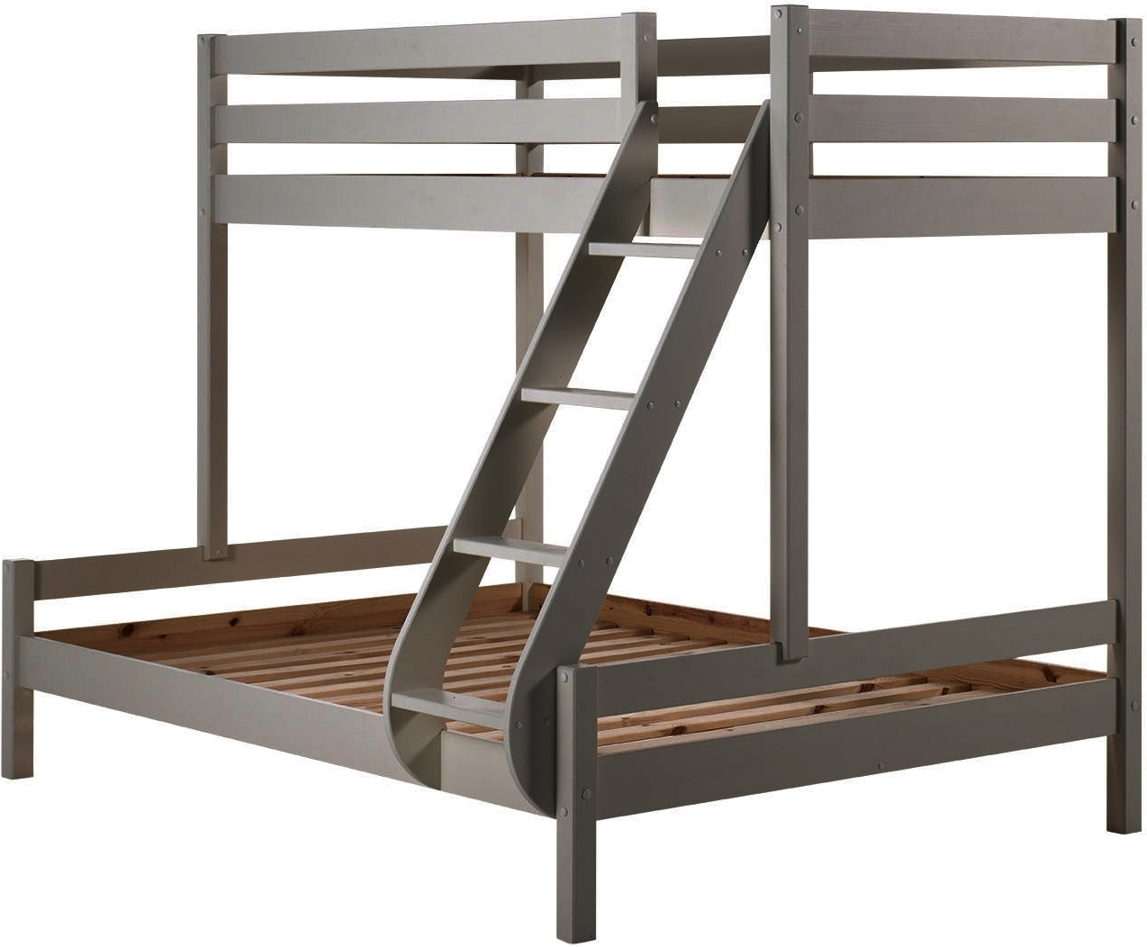 Etagenbett >PINO< in Kiefer massiv grau lackiert - 208x167x156 (BxHxT)