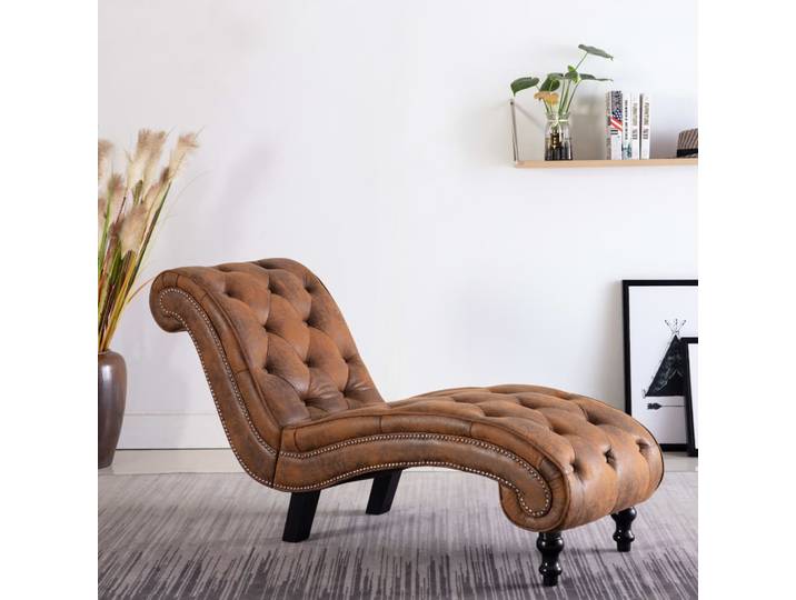 vidaXL Chaiselongue Braun Wildleder-Optik