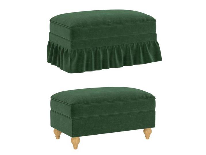 Pouf Ottoman Upholstéré avec Jupe Volantée Pieds en Bois Massif-Salon&Chambre-90x56x49cm-Vert