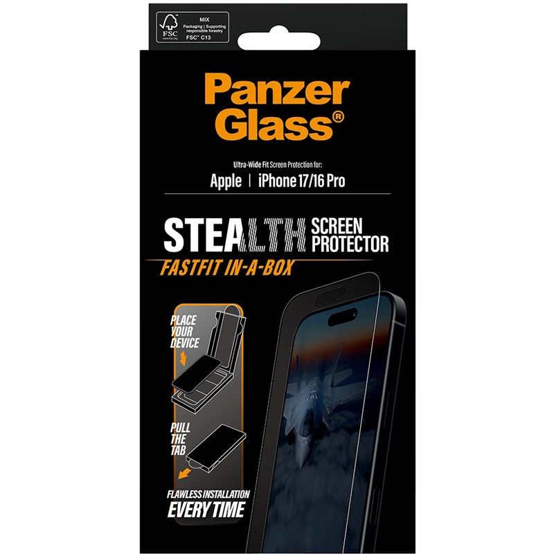 PanzerGlass STEALTH SCREEN PROTECTOR W. BLACK IPHONE 16 PRO ULTRA-WIDE FIT W.