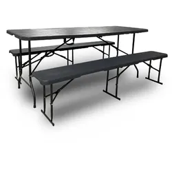 Rijoka Klappbar Gartenmöbel-Set – Holzoptik – Klappmöbel- Klapptisch mit 2 Klappbänken – Biertisch für 6 bis 8 Personen