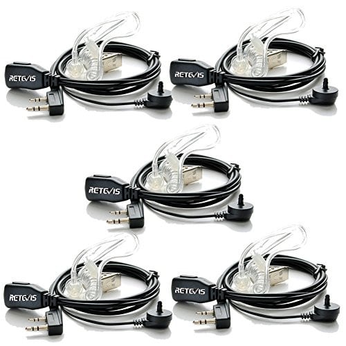 Set van 5 Retevis Walkie Talkie koptelefoons met geluidsbuis, 2-pins headset compatibel met Retevis RT24, RT24V, RT27, RT622, RT619, RT28, RT15, Baofeng BF-88E, BF-888S en Kenwood