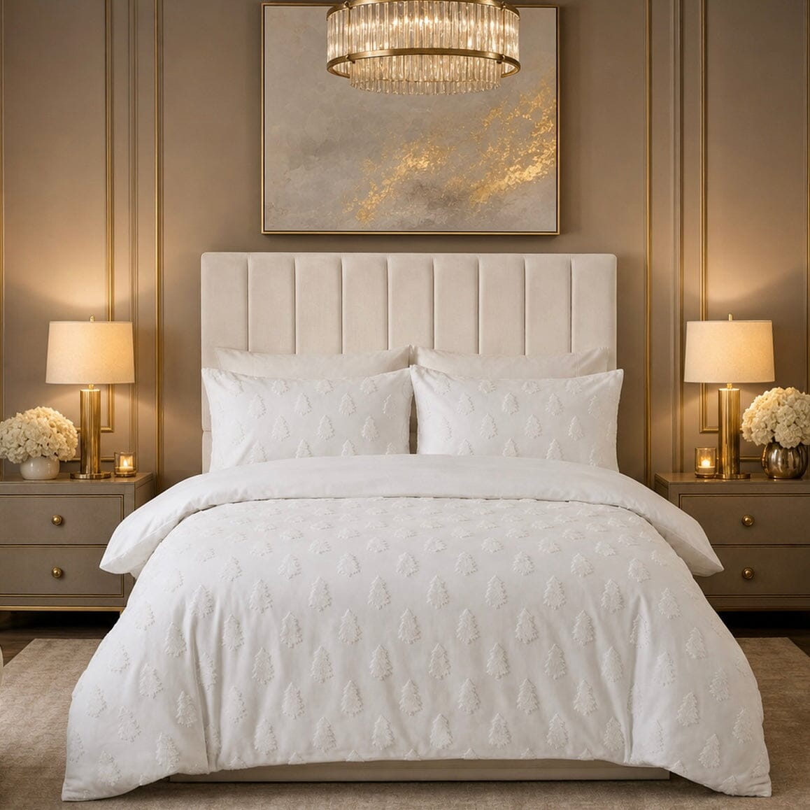 Noelle White Tufted Christmas Tree Duvet Set, Single