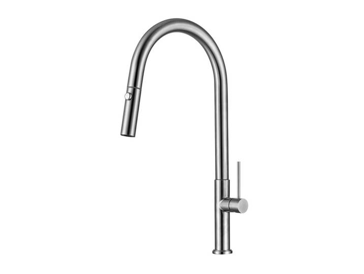 Mitigeur monocommande avec douchette extractible et bras pivotant, 2 jets, Aspect acier inox