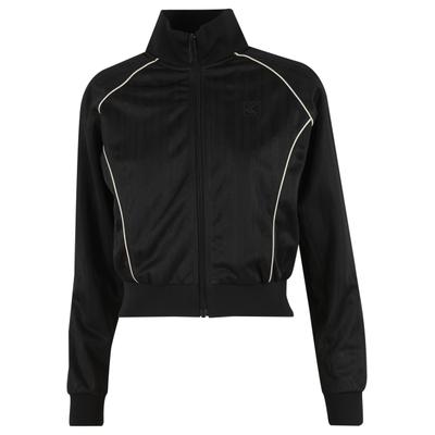 Outdoorjacke KARL KANI "Karl Kani OG Shadow Stripe Cropped Trackjacket", Damen, Gr. XS, schwarz, sanftes weiß, 100% Polyester, gestreift, normal, amerikanischer Ausschnitt, Jacken Outdoorjacke