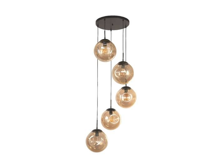 Grosse dimmbare Design Pendellampe „Punch“, 5-flammig Schwarz, Champagne Searchlight