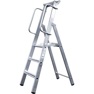 Iller Stehleiter 46330, mit 2 Handläufen & Plattform, aus Aluminium, bis 150kg, mit 4 Stufen