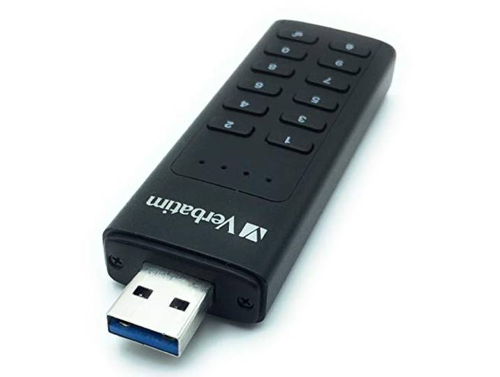 Verbatim 49429 Keypad Secure USB 3.0-station - 128 GB, gegevensopslag met wachtwoordbeveiliging, incl. USB-A naar USB-A verlengkabel, zwart