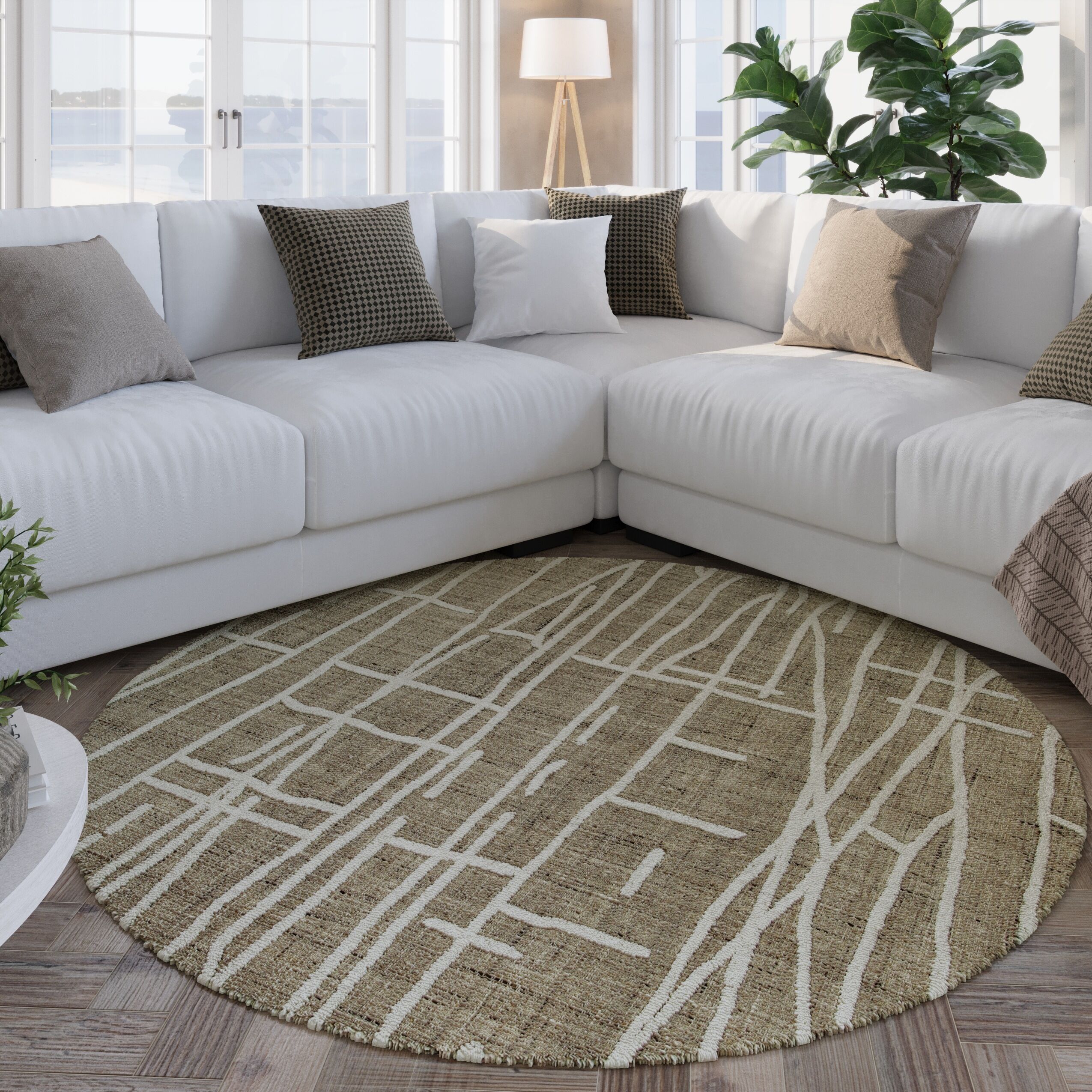 Teppich WECON HOME "Hamptons TWENTYFIVE", grau (taupe), H:10mm Ø:200cm, Polyester, Teppiche, Teppich, Kurzflor, Wohnzimmer, Schlafzimmer, elegant, robust, abstraktes Design taupe Ø 200cm 1 Stk., 10mm, Ø 200cm