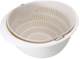 ModernMart FreshSpin Double Layer Fruit Washing Basket & Rotating Drain Colander beige