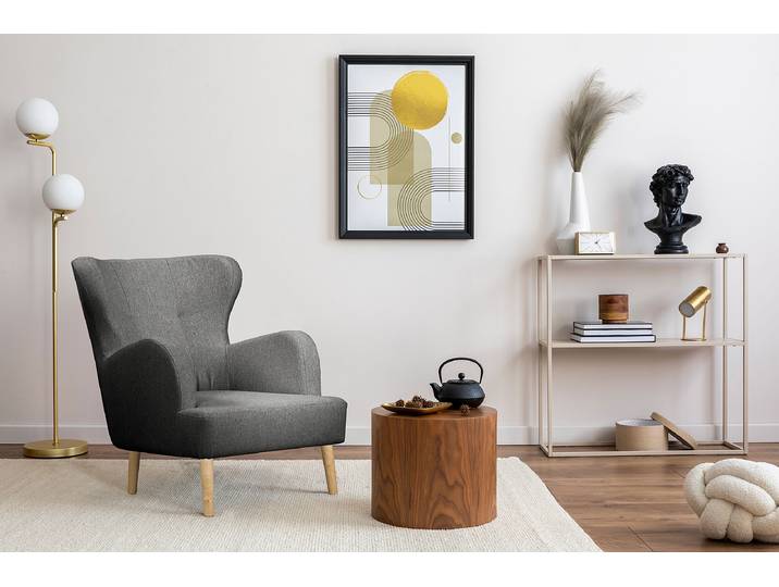 Ohrensessel Cobby Grau Strukturstoff Mosha 88 x 88 x 64cm