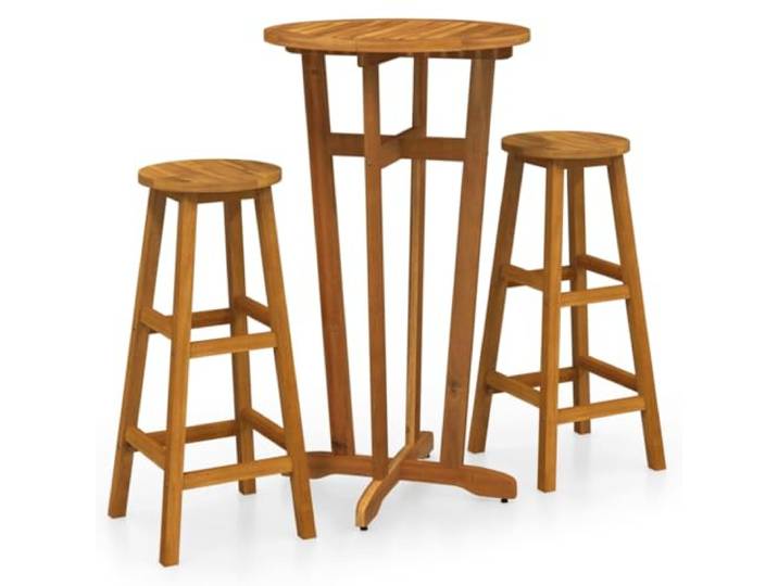 vidaXL Bar Set 3-TLG., Rund Bartisch Set mit Holzrahmen, Sitzgruppe Essgruppe für Innen Außen, Bistro Set Stehtisch, Massivholz Akazie