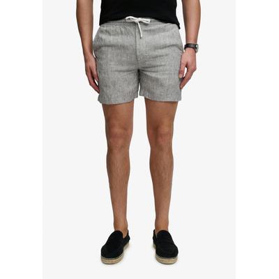 Shorts SUPERDRY "MERCHANT LINEN SHORT", Herren, Gr. L, N-Gr, grau (indigo ticking stripe), Web, Obermaterial: 100% Leinen, gestreift, relaxed fit ca. Mitte Oberschenkel, Hosen Shorts, aus Leinen, Relaxed Fit, mit Reißverschluss