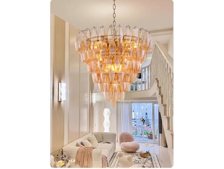 Grand Lustre de Plafond en Verre Ambré Post-Moderne, Éclairage Ménager de Luxe, pour Salon, Villa, Duplex