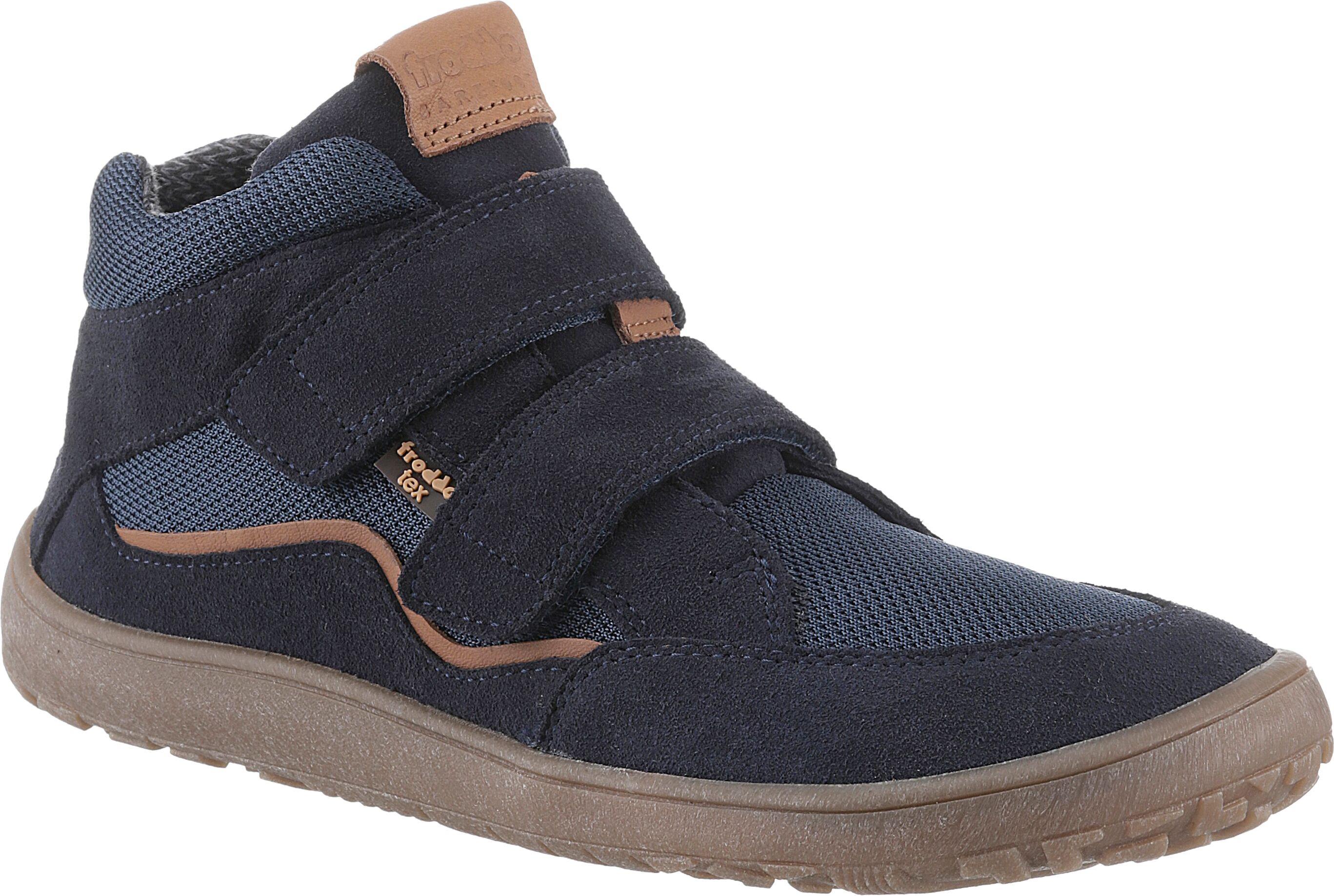 Barfussschuh FRODDO "BAREFOOT TEX AUTUMN", Jungen, Gr. 30, Textil, blau (dunkelblau), Textil, Veloursleder, Schuhe Barfussschuh, Klettschuh, Winterstiefel mit TEX-Membrane dunkelblau 30, Textil