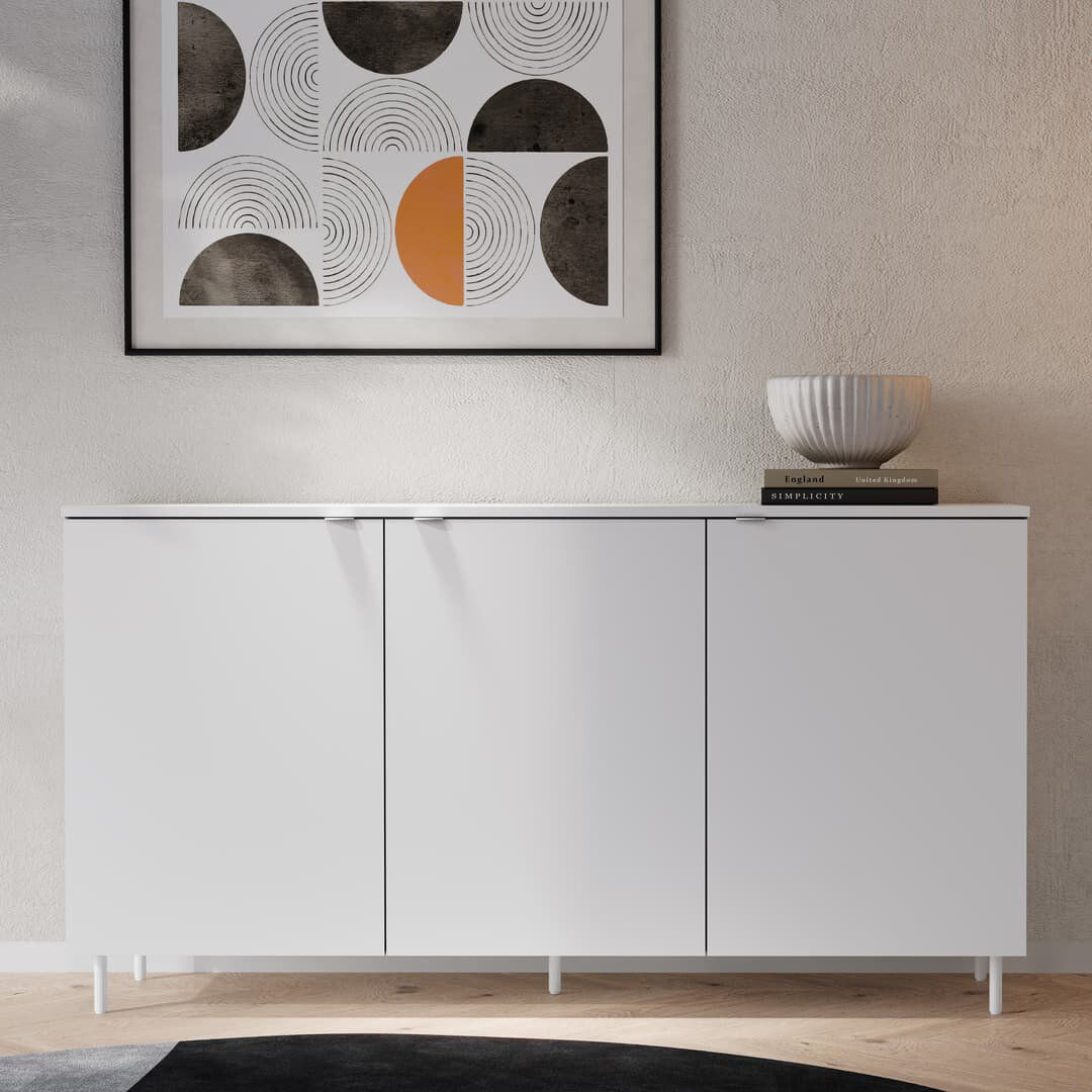 17 Stories Mila 151 cm W Credenza White 80cm H X 151cm W X 41cm D