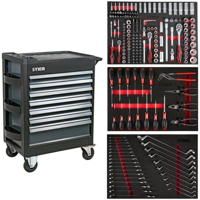Servante d'atelier STIER Premium garnie, 223 pièces (906033)