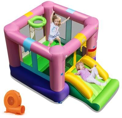 Kids Bouncy Castle Inflatable with Slide & Basketball
