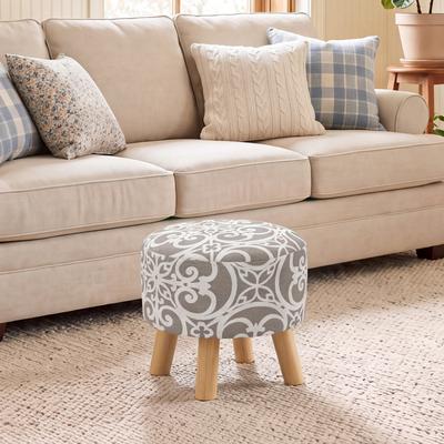 Adeco 11.2'' W Round Upholstered Footstool Ottoman with Wooden Legs