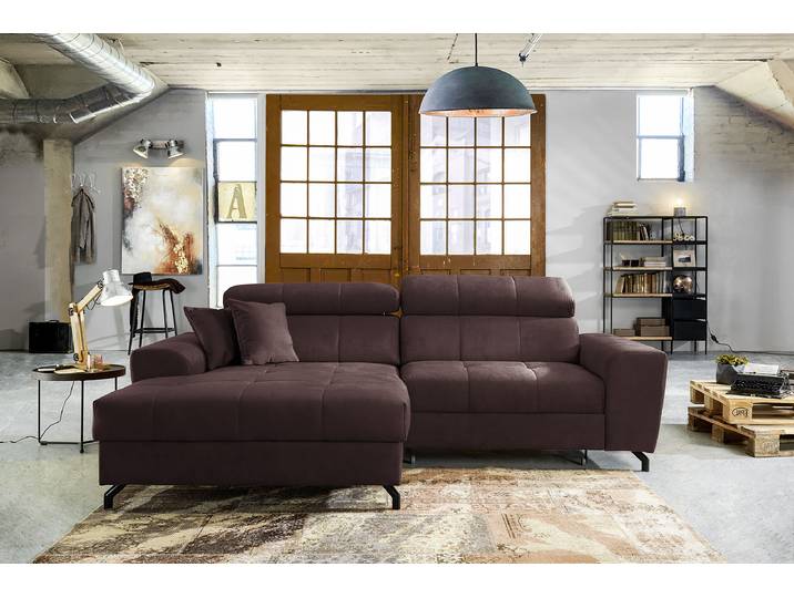 Ecksofa mit Schlaffunktion Violett Microfaser Salvo 267 x 105 x 181cm Schlaffunktion davorstehend rechts mit Schlaffunktion Modern