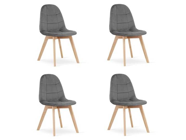 Home Collective Esszimmerstuhl Bürostuhl Küchenstuhl gepolsterter Stuhl Velours-Sitzmaterial mit Holzbeinen aus Buche 120 kg Sitzlast für Wohnzimmer Küche Schlafzimmer Esszimmer Grauer Samt 4er Set