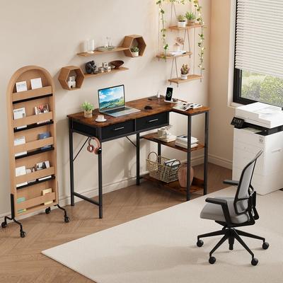 Garvee 40'' Gaming Desk with Power Outlet, l-Shaped Computer Gaming Table with 3 Tiers Storage Shelves & 2 Drawers
