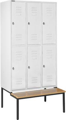 Schäfer Shop Select Kleiderspind, mit Sitzbank, 3x2 Abteile, 400mm, Drehriegelverschluss, Tür lichtgrau