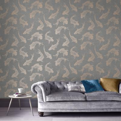 Vliestapete SUPERFRESCO EASY "Superfresco Easy Vliestapete Fisch Kupfer Grau", grau, B:0,52m L:10,05m, Vlies, Tapeten, Superfresco Easy Vliestapete Pisces Slate Grau