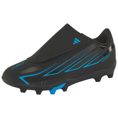 Fußballschuh ADIDAS PERFORMANCE "F50 HYPERFAST CLUB KIDS, NATURRASEN/GEMISCHTE BÖDEN, KLETTVERSCHLUSS", Herren, Gr. 28, schwarz (core schwarz, core schwarz, lucid ray blau), Synthetik, Schuhe Fußballschuh, für viele verschiedene Böden geeignet