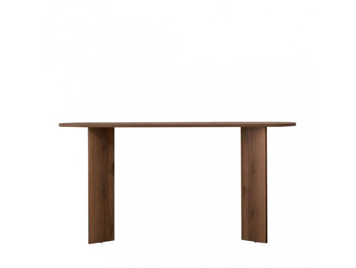 Drawer Console ovale en effet travertin L150cm- SAM BOIS FONCE Bois foncé