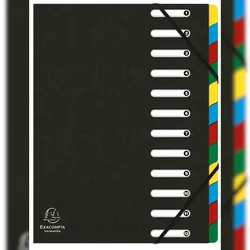 Exacompta 55121E 6x Ordnungsmappe HARMONIKA mit ausgestanzten Fenstern und Gummizug , aus Colorspan-Karton, mit 12 Fächern, für DIN A4 - Schwarz