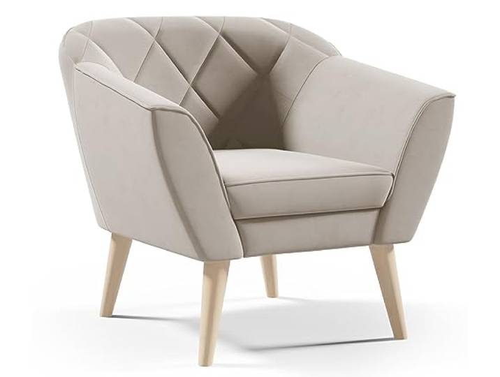 Sofello Gloria aus Samt Sessel für Wohnzimmer moderner Sessel mit Holzbeinen (Manila 03 - beige)