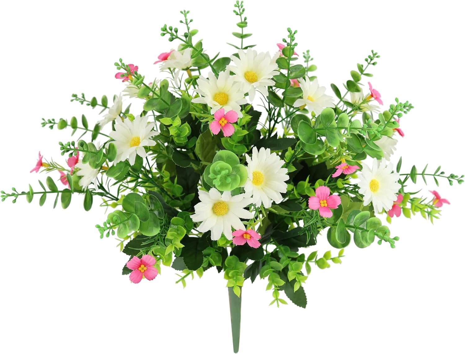 Kunstboeket Margriet & Eucalyptus - Mix van Wit en Roze Zijde Bloemen Decoratie