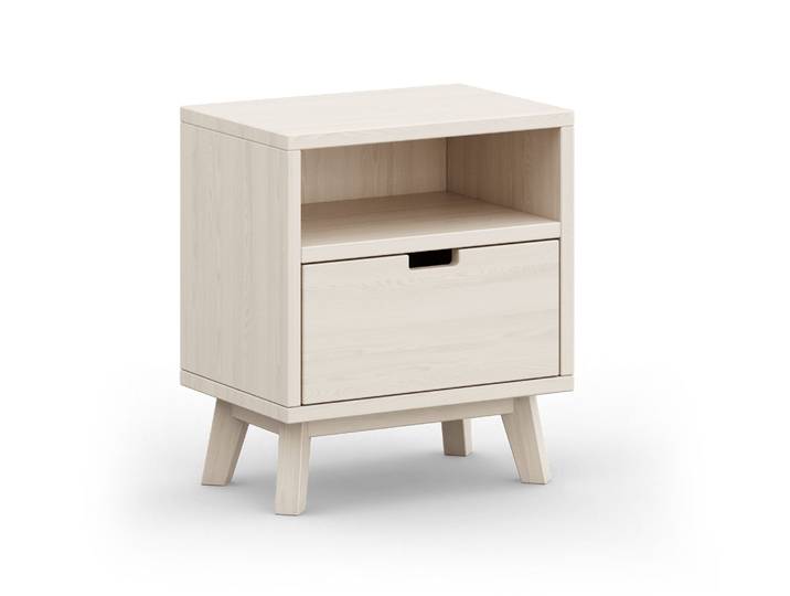 Naturwohnen Nachttisch Massivholz 60x52x36cm Natürlich Weiß lasiert Serie Rivus Schublade mit Soft Close mit bioola® colour veredelt
