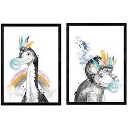POSTER Set Mit 2 Dinosaurios Infantiles A4 Rahmenlos