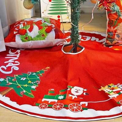 Uplifted Finds Traditional Christmas Tree Skirt Santa Claus And Snowman Design Holiday Tree Bottom Decoration 80 Cm