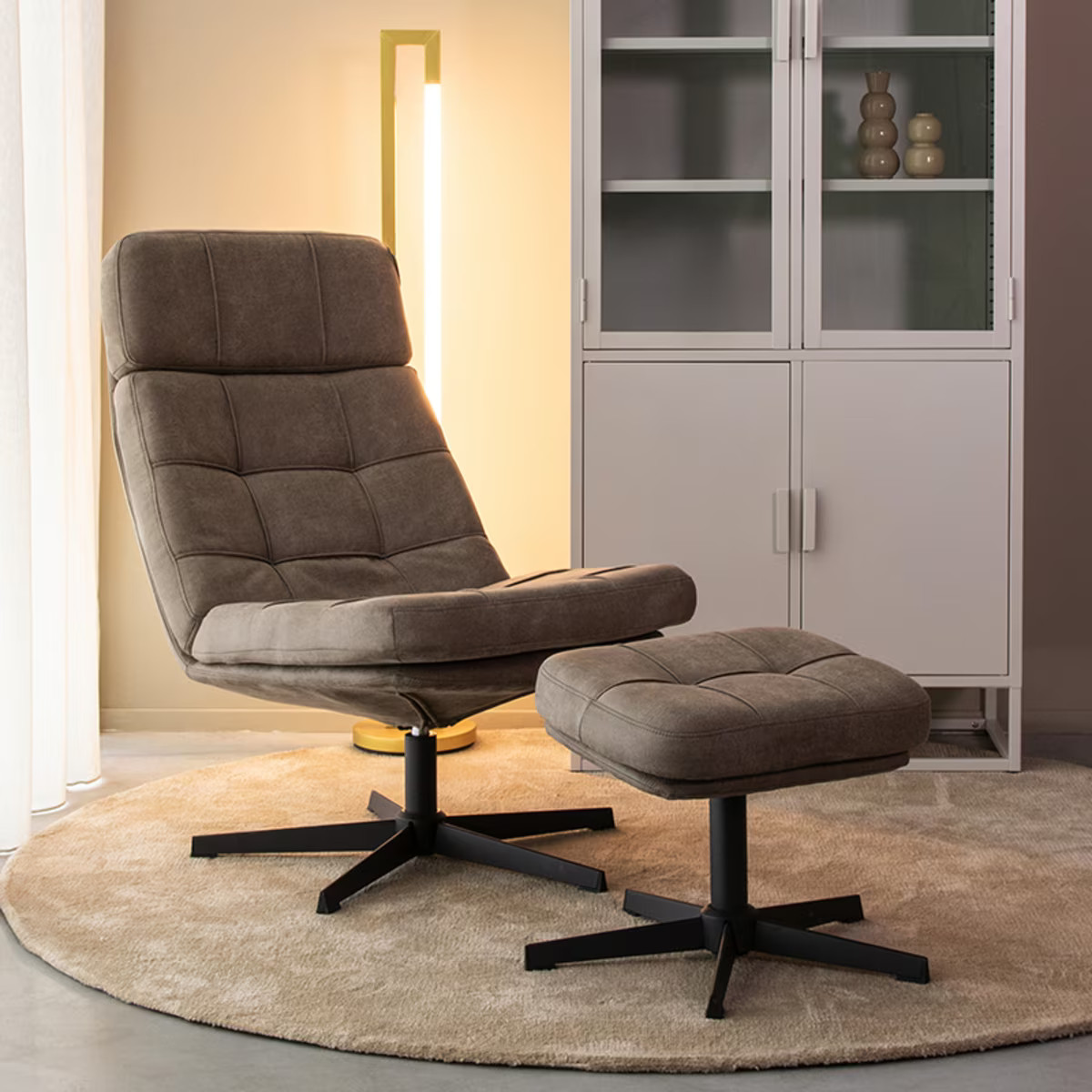 LABEL51 Alvar Draaifauteuil met hocker, Micro suede, Taupe