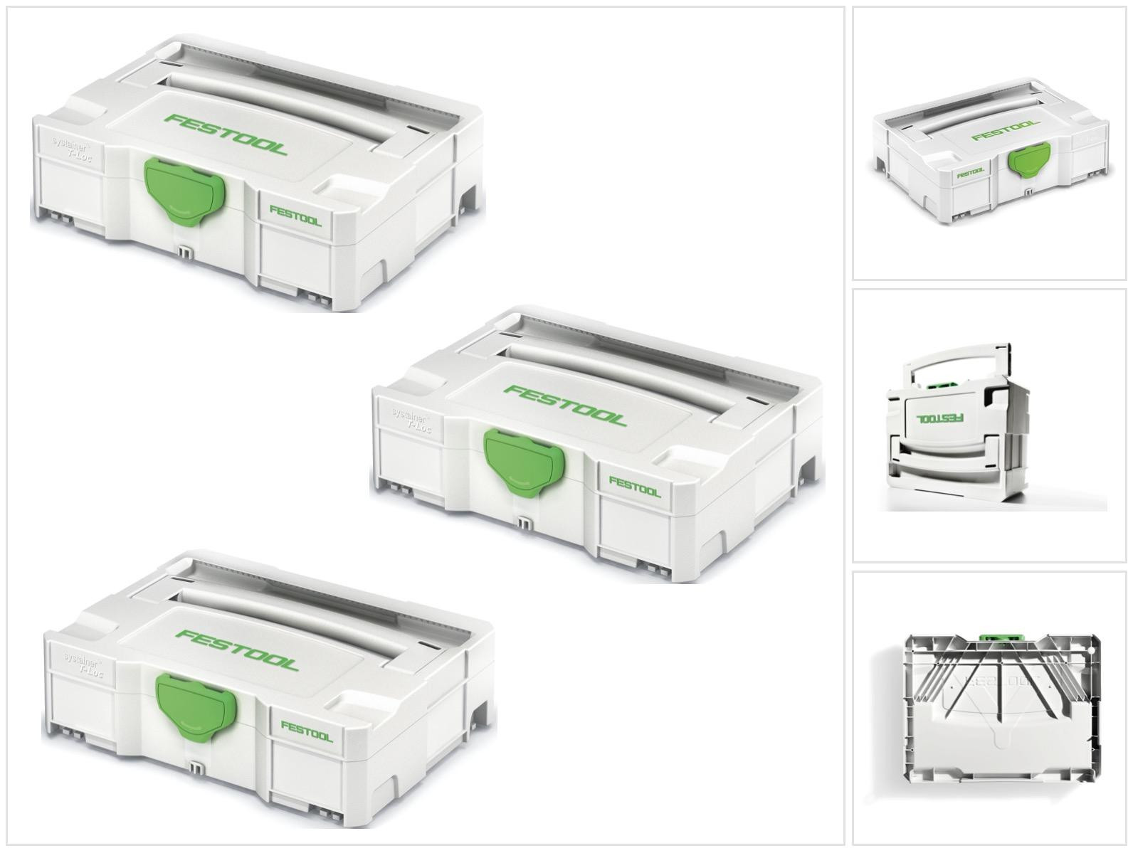 Festool Systainer T-LOC SYS 1 gereedschapskoffer, 3 stuks, lichtgrijs, koppelbaar