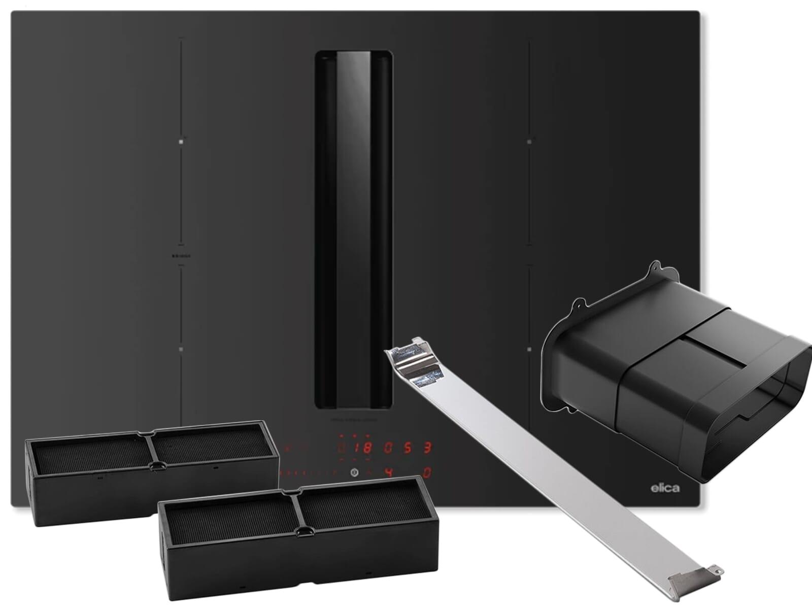 Elica SET NikolaTesla Alpha Advance Raw BL/A/72 - PRF0211076 Kochfeldabzug Induktion Schwarz Matt + KIT0180522 Installationsset Umluft