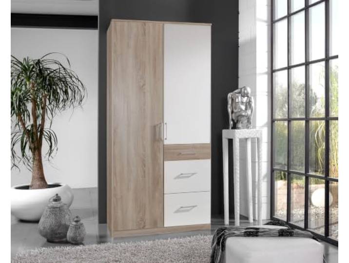 M Möbel-Direkt Deutschlands schnelle Möbel Kleiderschrank Click Eiche Sägerau, Weiß