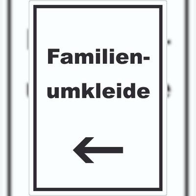 HB-Druck Familienumkleide Aufkleber mit Text und Richtungspfeil links hochkant A3 (297x420mm)
