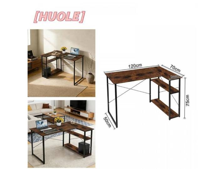 Bureau informatique e-sport grand plateau rangement intégré pour équipement de jeu ambiance RGB élégante bois brûlé.