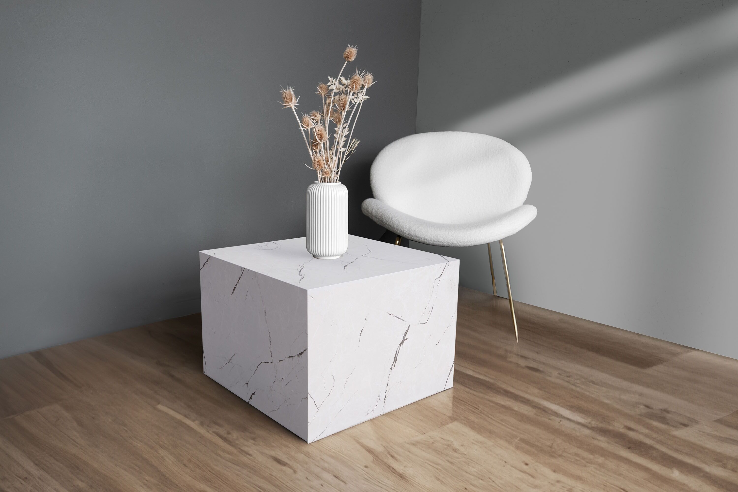 Beistelltisch KAYOOM "Cuboid 125, modernes Design, robuste Konstruktion", weiss (weiß), B:55cm H:40cm T:55cm, MDF mit lackfreiem 3D-Papier, Tische, Beistelltisch, vielseitig einsetzbar, edle Oberfläche, robuste Konstruktion weiß B/H/T: 55cm x 40cm x 55cm