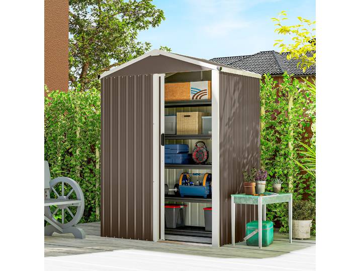 Outsunny Abri Métal 1,1m² Toit Pignon Porte Verrouillable