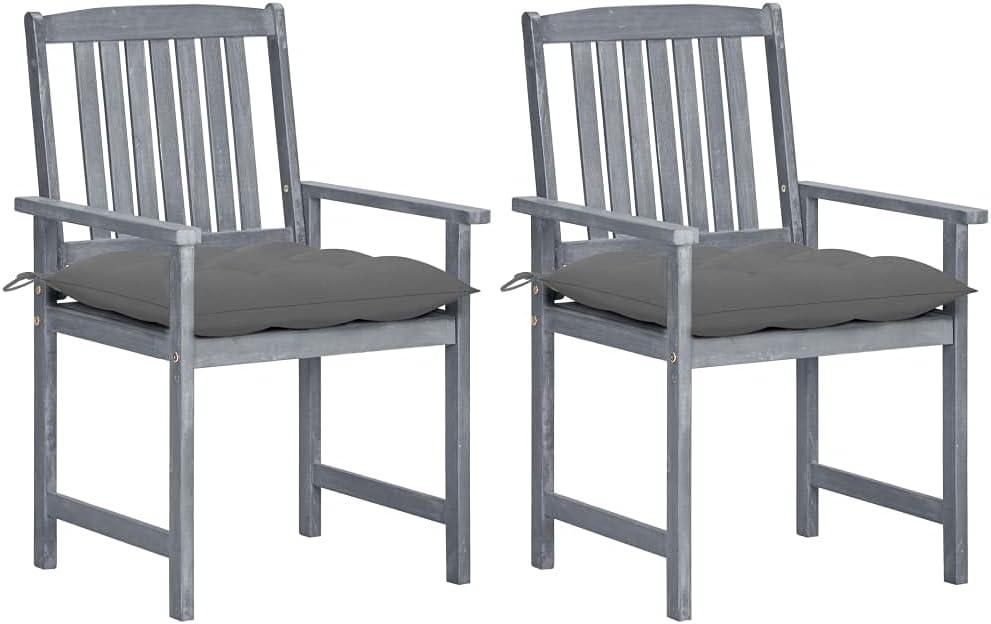 2 Gartenstühle mit Kissen in Grau aus massivem Akazienholz