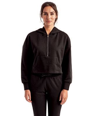 TriDri TD077 Women's Alice Half-Zip Hooded Sweatshirt in Black size 2XL   Cotton/Polyester Blend