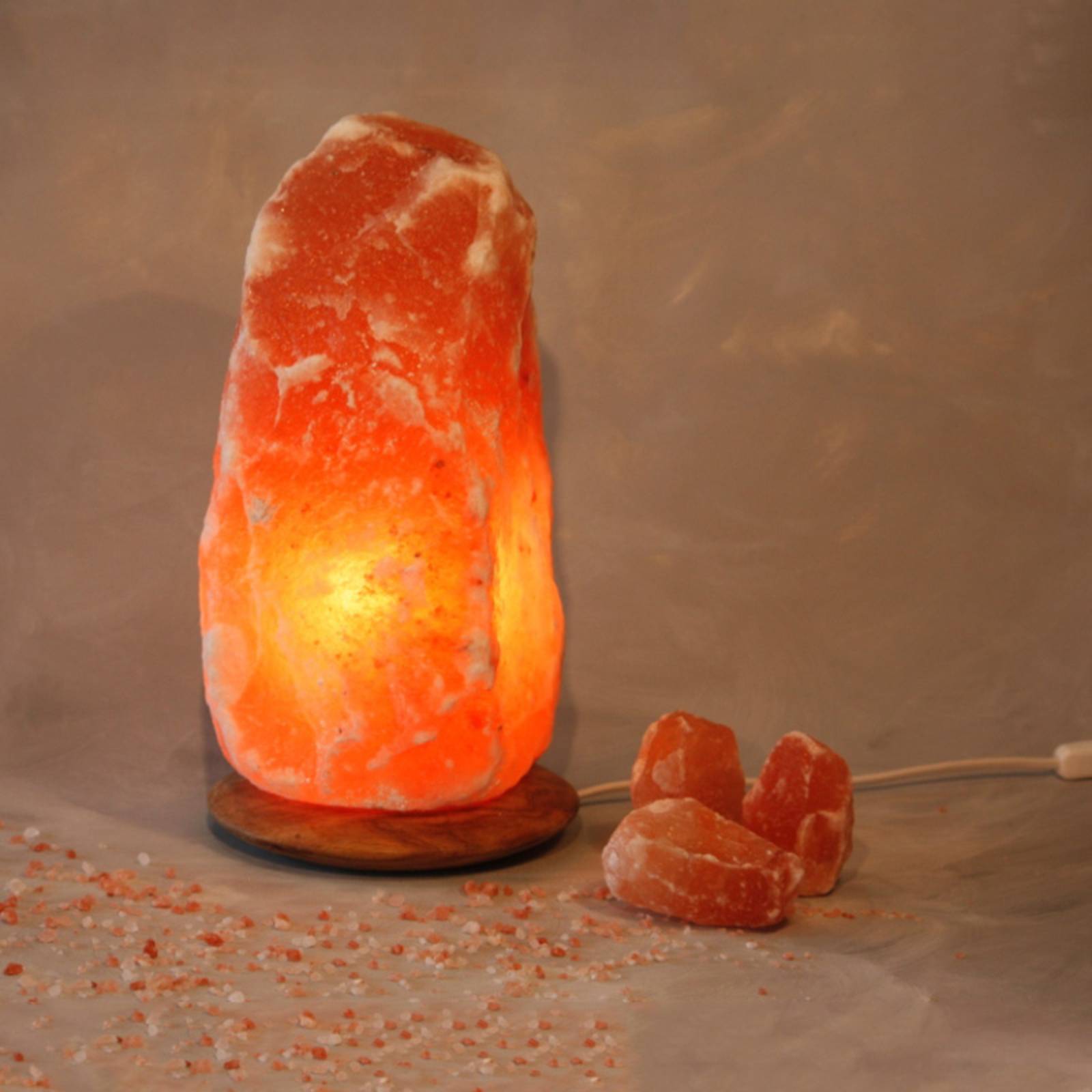 Wagner Life Rock lighted salt crystal with wooden base ROCK, Yellow / orange, Living / Dining Room, Stone